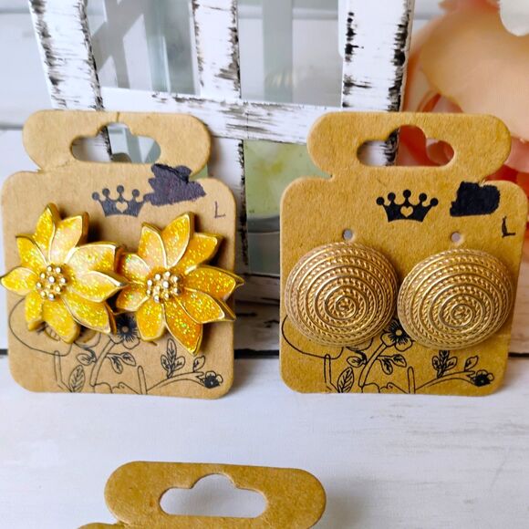 5 Chic Earrings Semi Precious Stones, Gold Tone Round, Flower, Vintage EUC - Picture 3 of 4